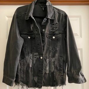 H&M Distressed Gray/Black Denim Jacket